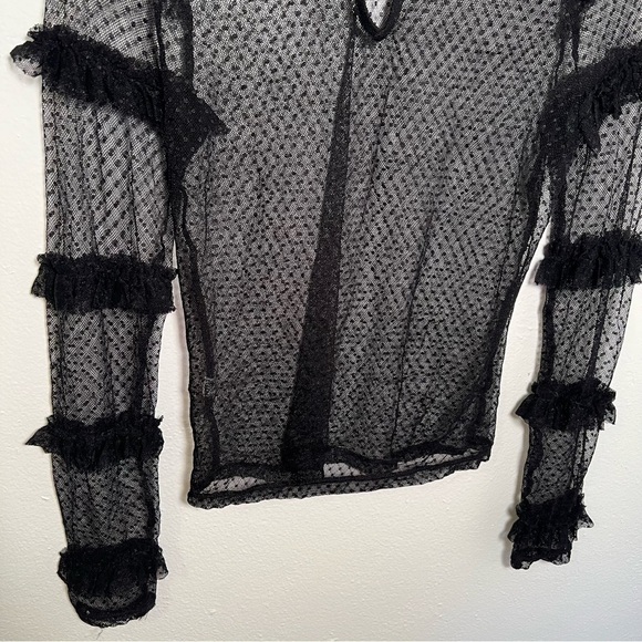 Forever 21 Sheer Blouse Long Sleeve Black - Picture 11 of 11